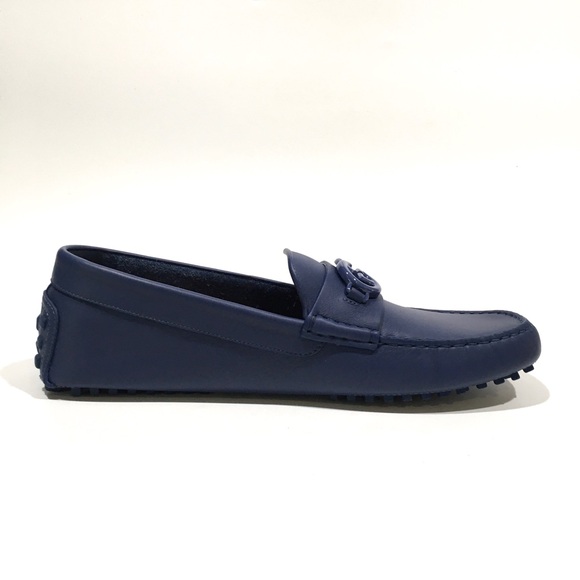 GUCCI INTERLOCKING G DRIVING MOCCASINS -INDIGO BLUE CALF LEATHER -MEN US 13 -NEW - Picture 5 of 9